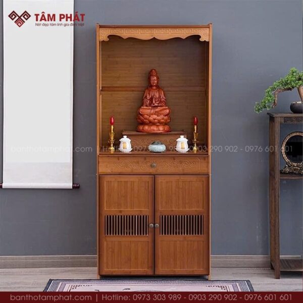 Mẫu tủ thờ Phật gỗ tự nhiên hiện đại, có độ bền cao.
