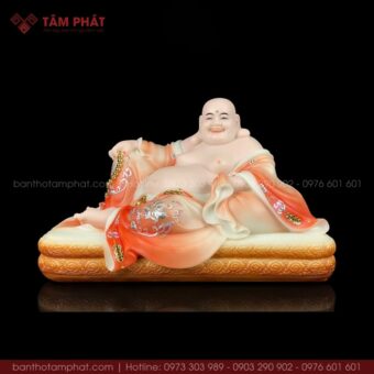 Tượng Phật Di Lặc Bằng Bột Đá Màu Cam Đỏ mẫu DL-7939