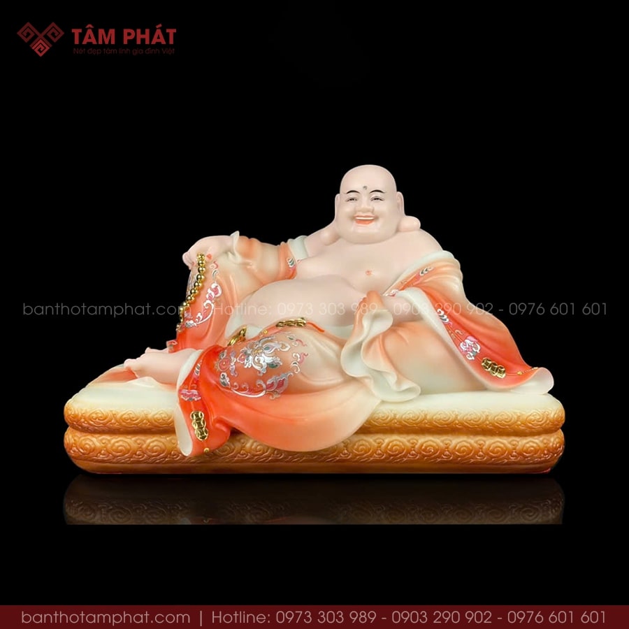 Tượng Phật Di Lặc Bằng Bột Đá Màu Cam Đỏ mẫu DL-7939
