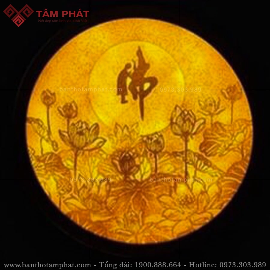 Tranh trúc chỉ chữ Phúc mẫu bái Phật đẹp.