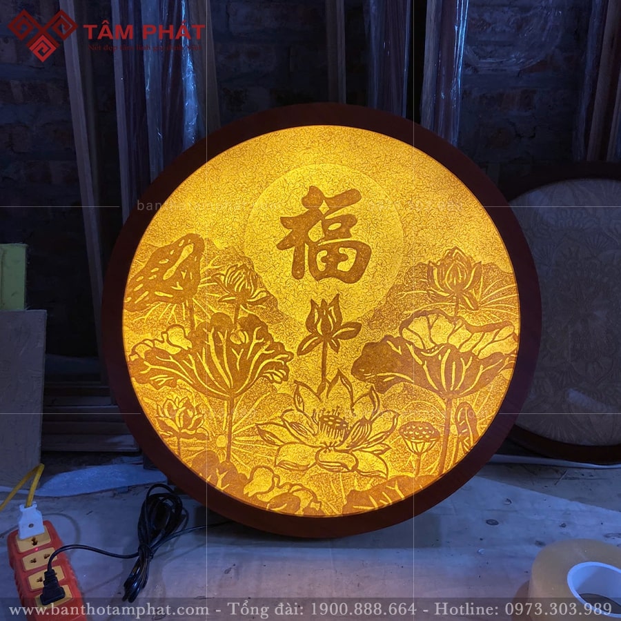 Mẫu tranh trúc chỉ hoa sen chữ Phúc hán đẹp.