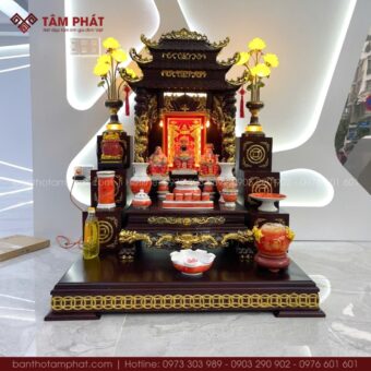 Bộ bàn thờ Thần Tài Ông Địa mái chùa 3 tầng sang trọng mẫu BTT-3382
