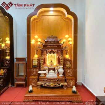 Combo bàn thờ Thần Tài mái chùa gỗ Hương đẹp mẫu BTT-3381