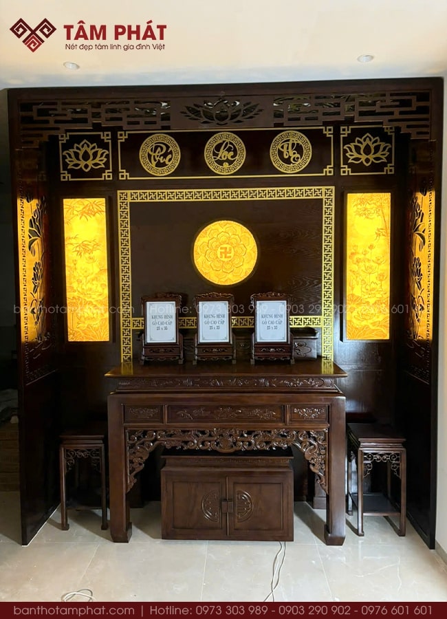 Thi công phòng thờ gia tiên đẹp mẫu BT-1599