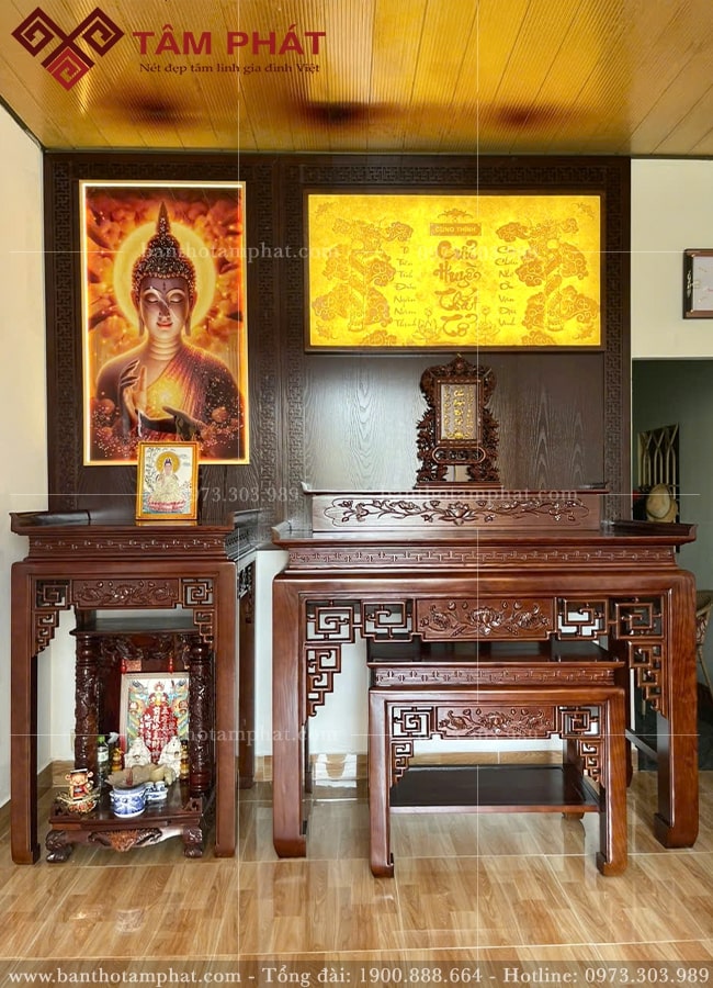 Phòng thờ ưu tiên sự sang trọng, ấm cúng.