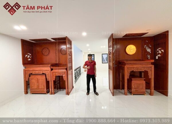 Tổng quan không gian thờ đẹp, hài hòa.
