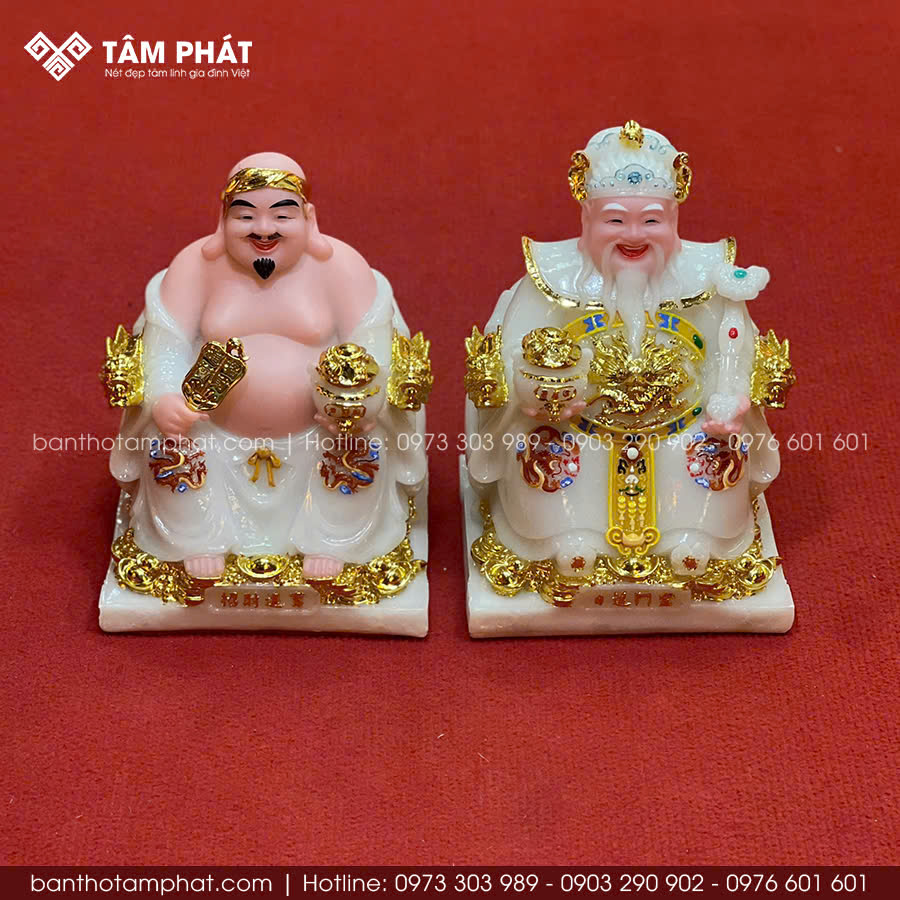 Tượng Thần Tài Thổ Địa bằng đá cao cấp màu trắng mẫu DT-7915