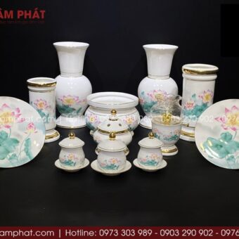 Bộ đồ thờ hoa sen cao cấp mẫu MS-001