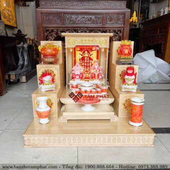 Combo bàn thờ Ông Địa màu sáng Sồi hiện đại BTT-3386