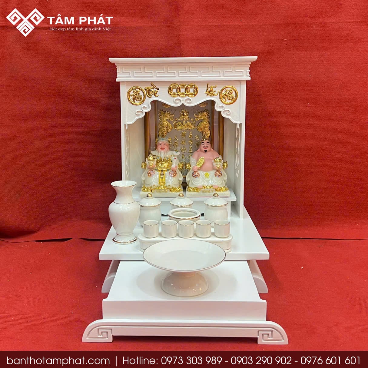 Bàn thờ Ông Địa đẹp màu trắng BTT-3397