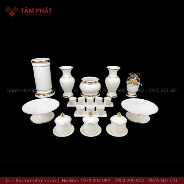 Bộ đồ thờ cúng màu trắng viền vàng mẫu MS-006