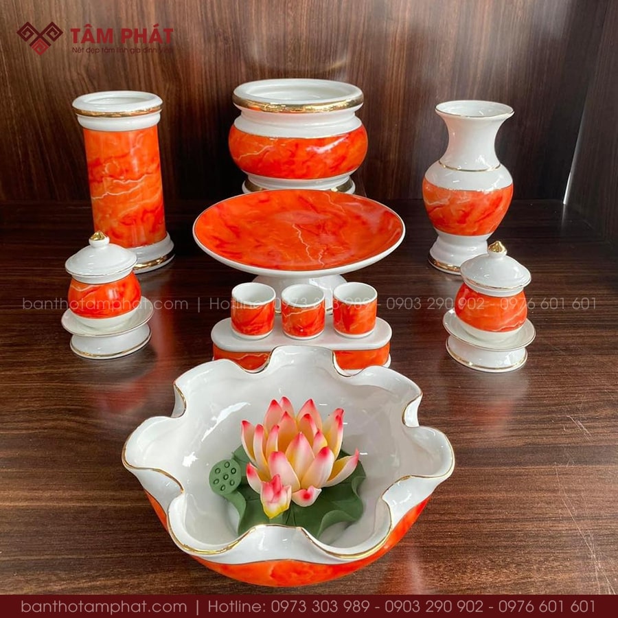 Combo đồ thờ cúng cao cấp màu đỏ hợp mệnh mẫu MS-004