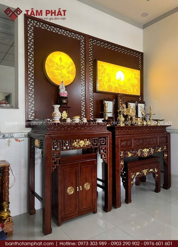 Mẫu Bàn Thờ Hai Tầng Thờ Phật Và Gia Tiên