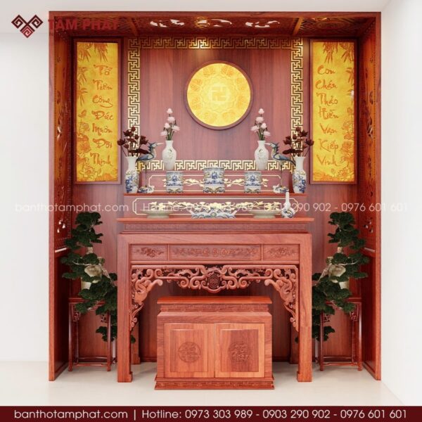 Phương án thờ 3D chỉn chu, xem trước không gian thờ.