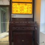 Không gian thờ sử dụng các kiểu dáng tranh trúc chỉ cao cấp, tăng tính thẩm mỹ.