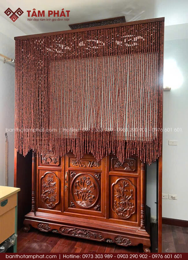 Rèm che tủ thờ bằng hạt gỗ REM-0069