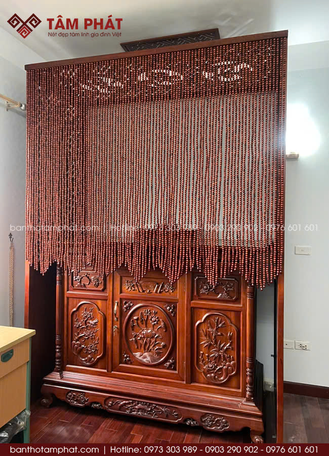 Rèm che tủ thờ bằng hạt gỗ REM-0069