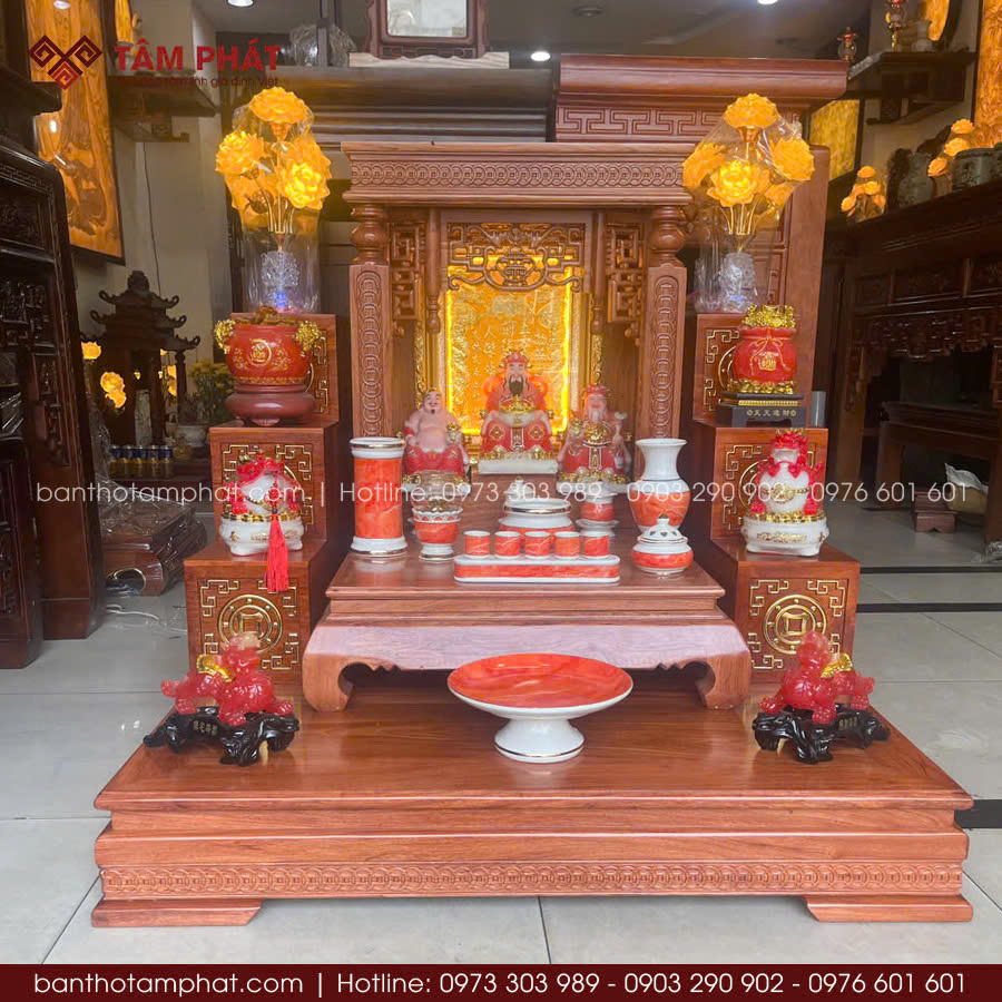 Combo bàn thờ Thần Tài Thổ Địa gỗ Hương 1 Bộ bàn thờ cùng mẫu được làm từ gỗ Hương Đá