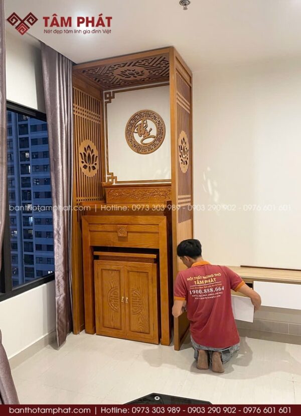 Mẫu phòng thờ BT-1670 có 2 cấp, dễ dàng thờ tự, cúng đơm.