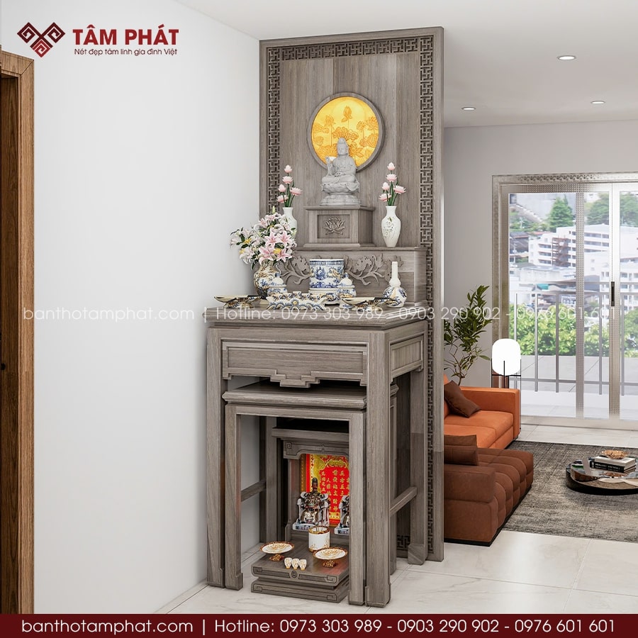 Bàn Thờ Phật 2 Tầng Cho Phòng Khách Đơn Giản