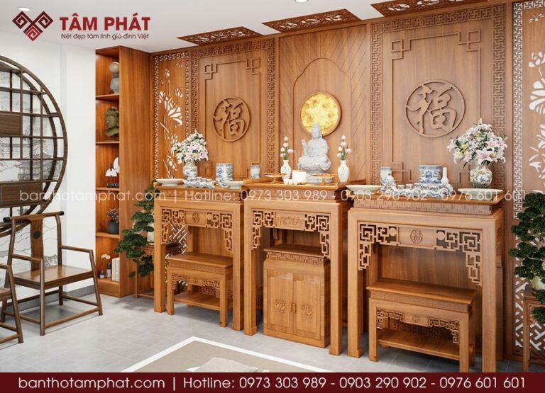 Bộ 3 bàn thờ được cân đối đẹp, đáp ứng đầy đủ nhu cầu thờ tự.