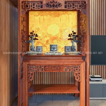 Phòng thờ chung cư kèm vách ngăn và tranh trúc chỉ đẹp BT-1690