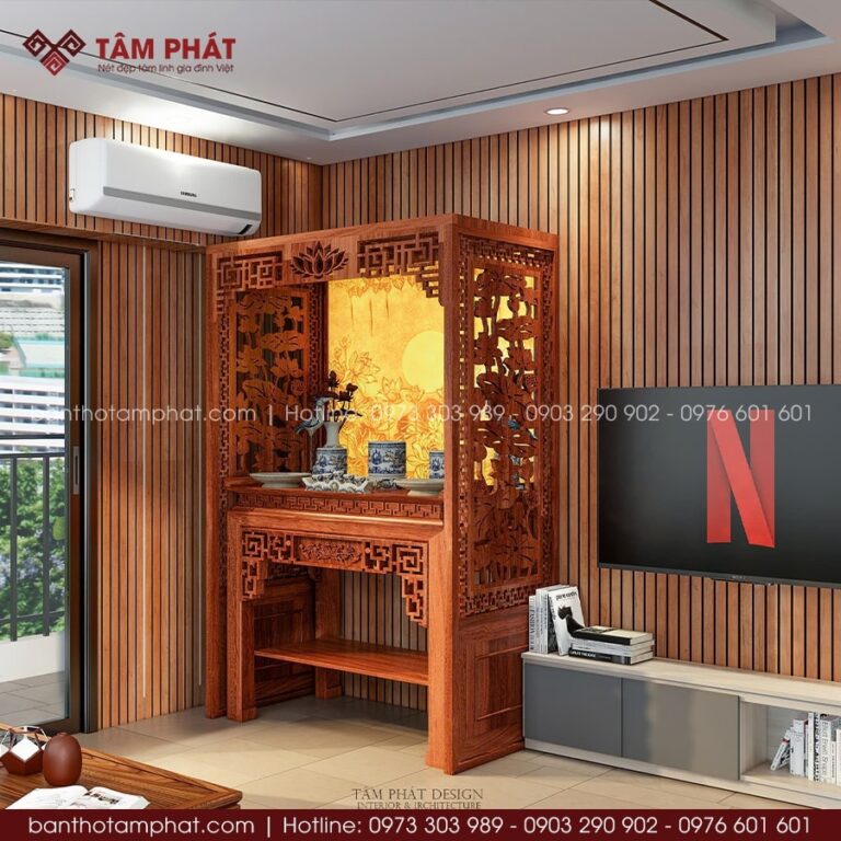 Mẫu Bàn Thờ Phật Để Trong Phòng Khách Cao Ráo