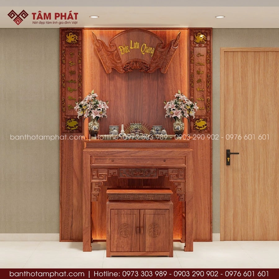 Bản vẽ 3D tổng quan phòng thờ BT-1676.