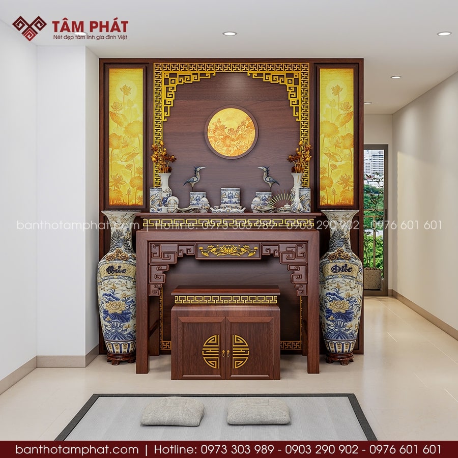 Mẫu phòng thờ BT-1685 phù hợp cho không gian gác lửng, tầng mái, phòng thờ riêng.