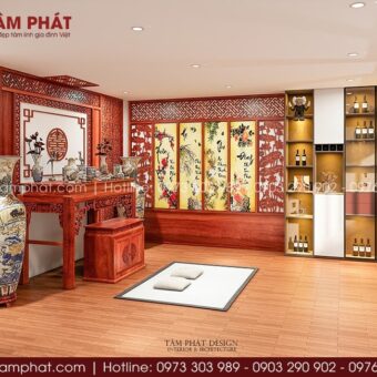 Tổng quan phòng thờ được đánh giá cao về chất lượng và tính thẩm mỹ.