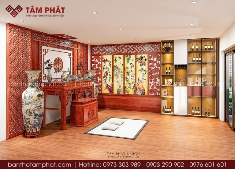 Tổng quan phòng thờ được đánh giá cao về chất lượng và tính thẩm mỹ.