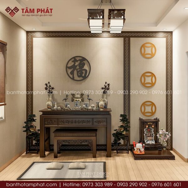 Phòng thờ Gia Tiên và Thần Tài đơn giản mẫu BT-1687