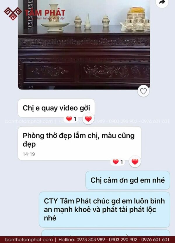 Feedback chuẩn xịn từ phía gia chủ khi Tâm Phát hoàn thiện xong công trình phòng thờ.