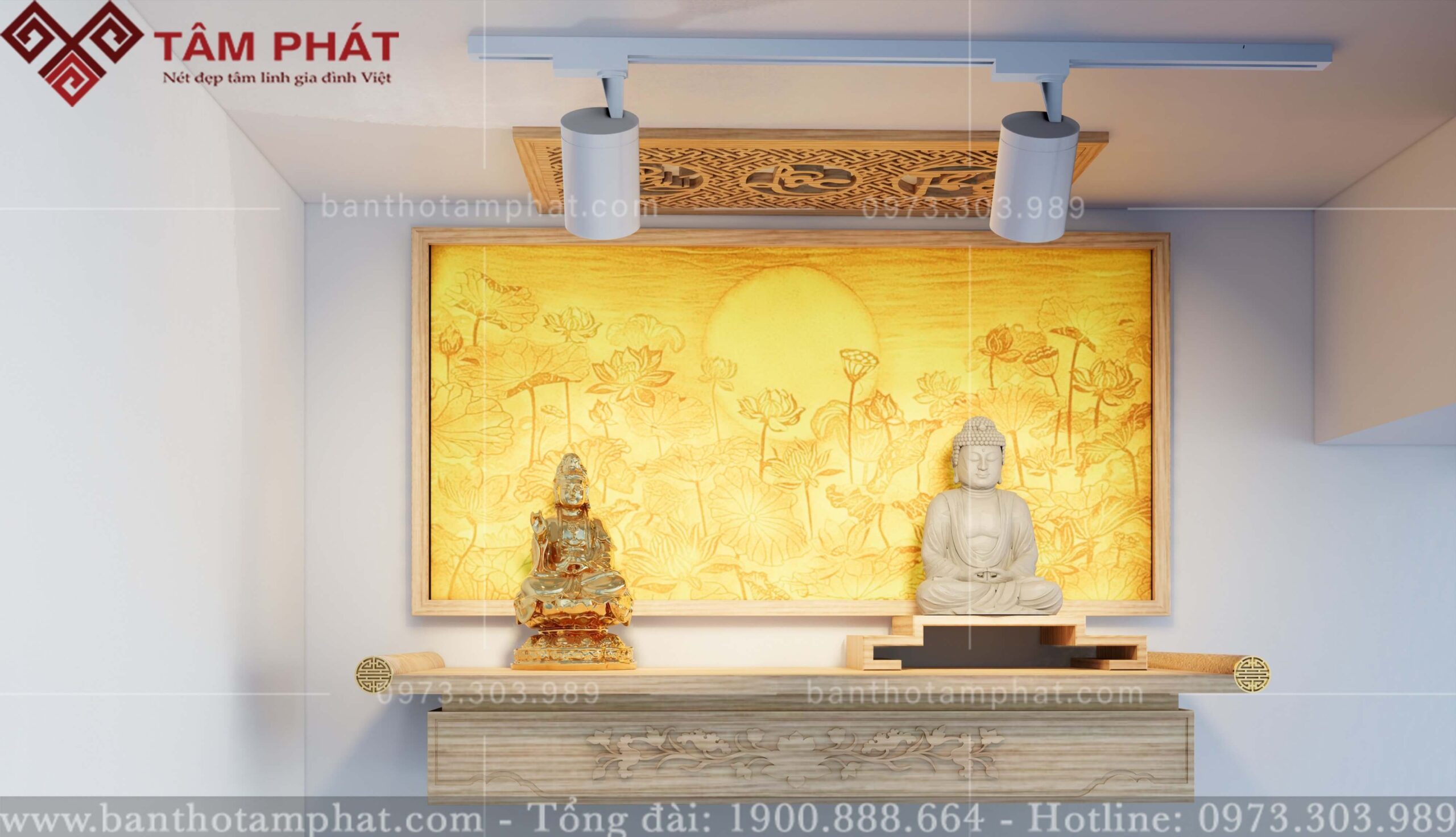 Bàn thờ treo tường chạm sen sang trọng mẫu TT2221