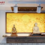 Mẫu bàn thờ gỗ cao cấp, có hộc tủ dưới mặt tiện lợi.