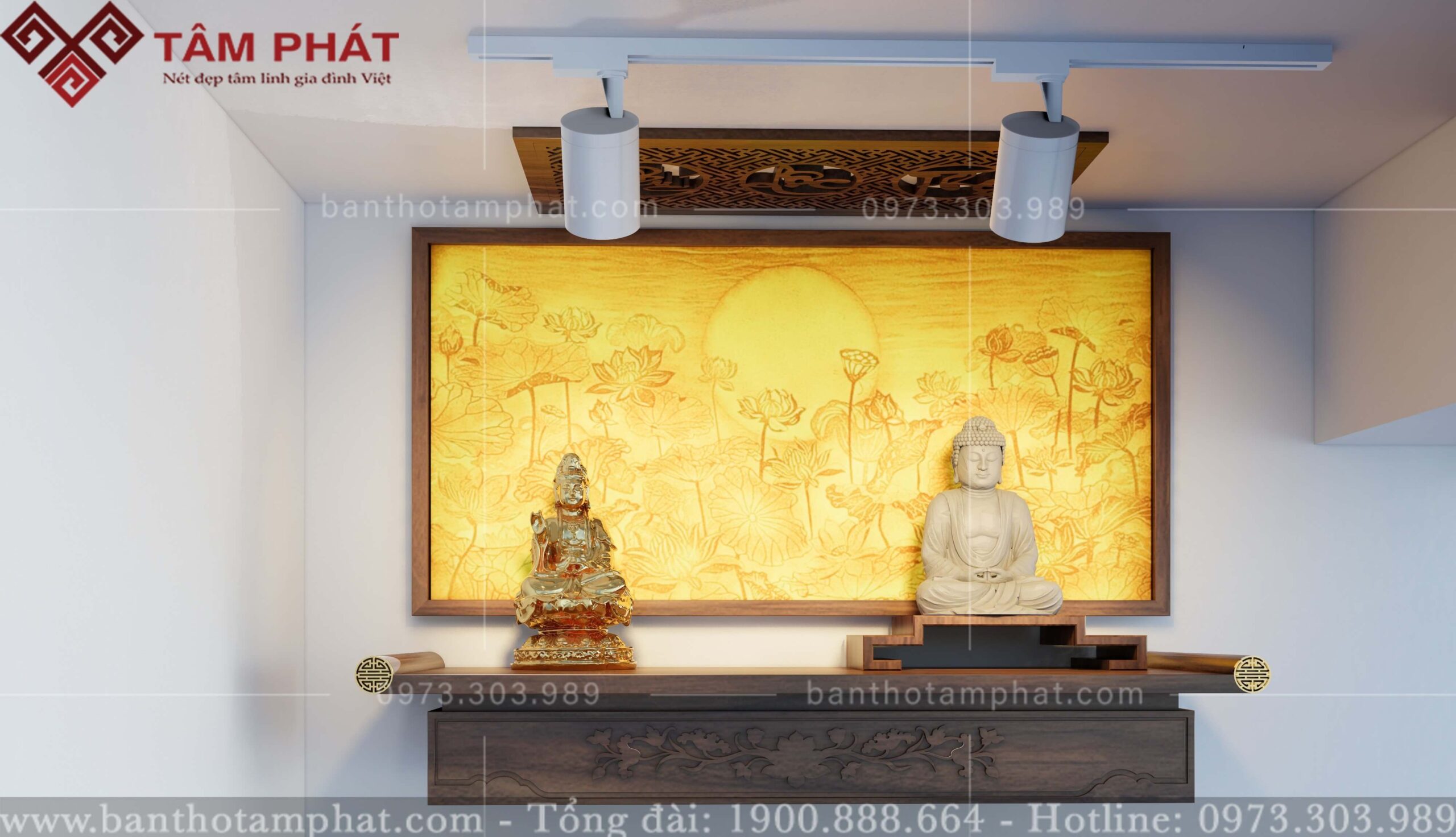 Mẫu bàn thờ gỗ cao cấp, có hộc tủ dưới mặt tiện lợi.