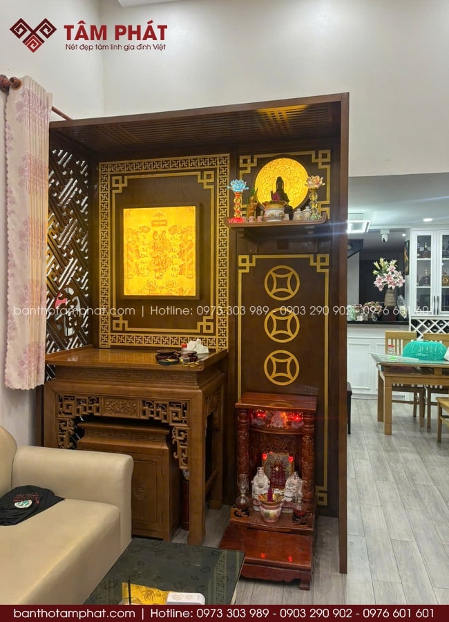 Phù hợp cho nhà phố, biệt thự có không gian vừa phải, muốn quy tụ đủ ba tầng thờ trong cùng một bố cục trang nghiêm, hiện đại.