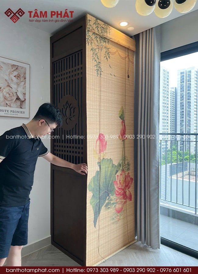 Mẫu phòng thờ tối ưu diện tích, tiết kiệm chi phí.