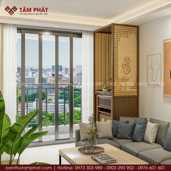 Thiết kế tinh gọn mà vẫn đảm bảo đủ công năng cho không gian thờ Phật hoặc thờ Gia Tiên.
