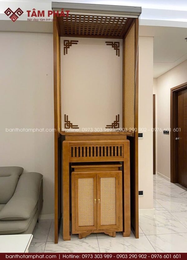 Thiết kế thi công chuẩn phong thủy, dễ dàng bài trí tượng Phật, bài vị, hoặc di ảnh.