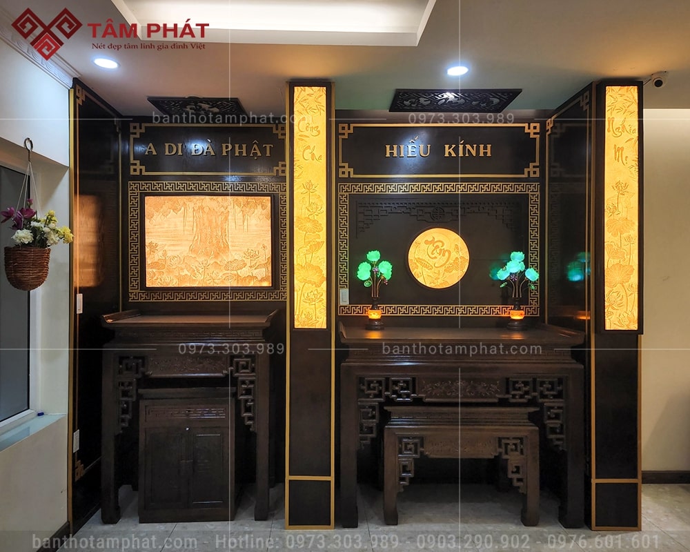 Chữ cắt CNC sắc nét, nét vàng nổi bật, thể hiện sự trang nghiêm, sang trọng.