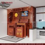 Không gian phòng thờ được thiết kế khép kín, mang lại sự trang nghiêm và tĩnh tại cho ngôi nhà.