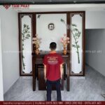Không gian thờ tách biệt, được cân chỉnh trang trí cân đối, tiết kiệm chi phí.