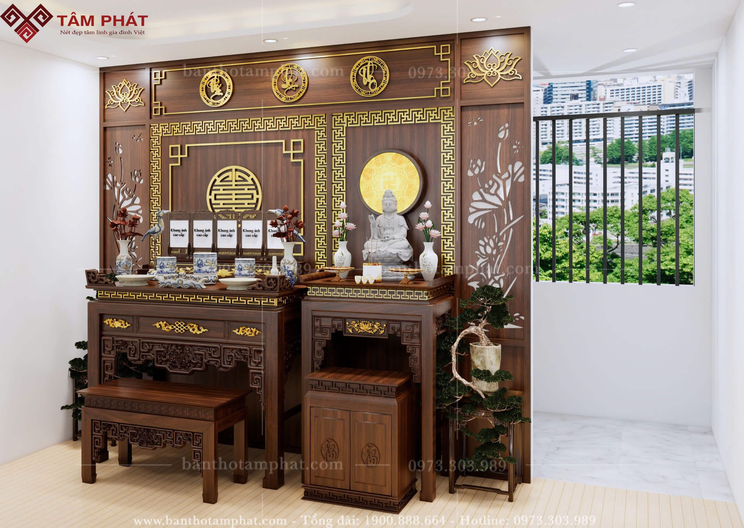 Phòng thờ BT-1740 được biến hóa linh hoạt theo diện tích thực tế cho mọi kiểu không gian.