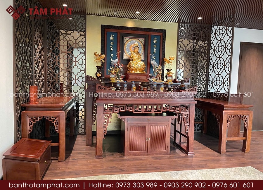 Vách ngăn CNC họa tiết thẩm mỹ, hiện đại, thông thoáng nhưng vẫn giữ được sự riêng biệt, linh thiêng.