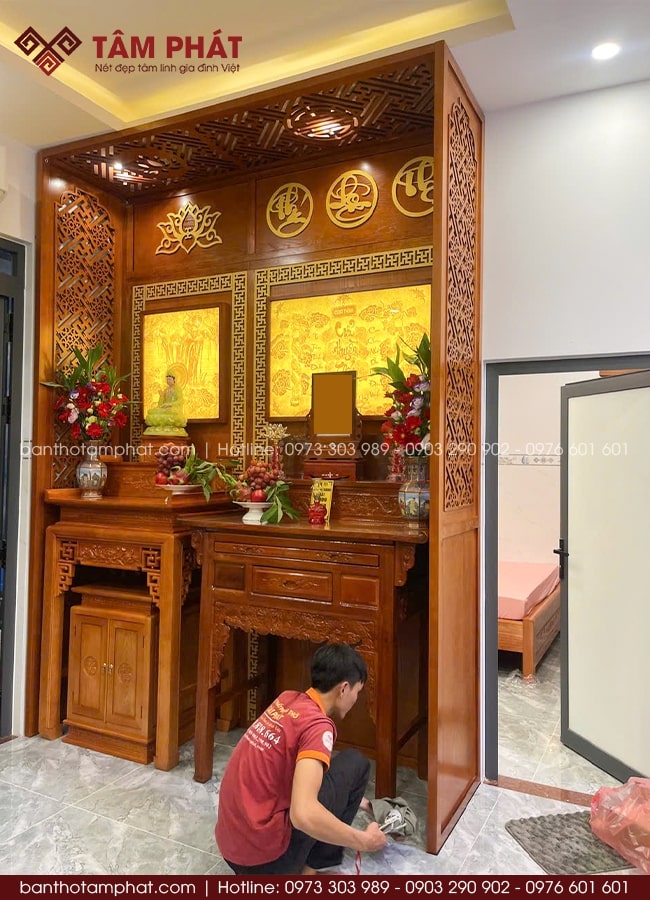 Tâm Phát thiết kế lại, thi công chuẩn phong thủy cho gia đình thờ tự Phật và Gia Tiên.