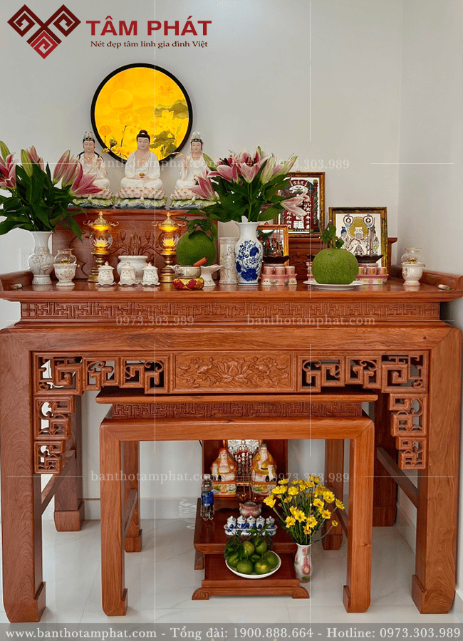 Mẫu bàn thờ Tam Thế Phật đẹp tại Tâm Phát Mẫu bàn thờ Tam Thế Phật đẹp tại Tâm Phát