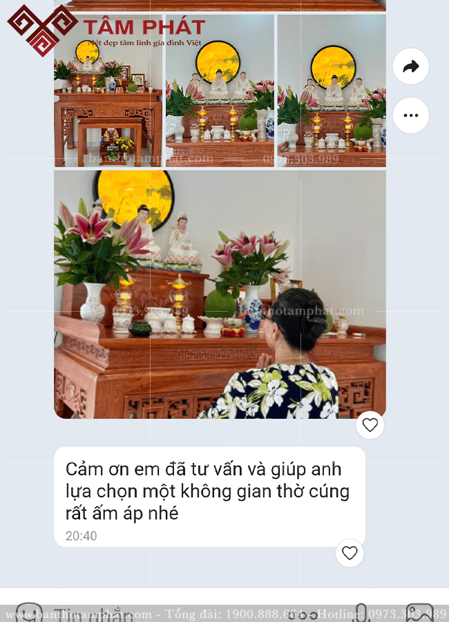 Phản hồi của khách hàng khi mua bàn thờ Phật tại cửa hàng Tâm Phát Phản hồi của khách hàng khi mua bàn thờ Phật tại cửa hàng Tâm Phát