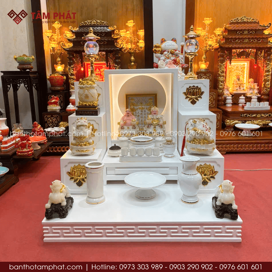 Combo bàn thờ Thần Tài màu trắng hiện đại Combo bàn thờ Thần Tài màu trắng hiện đại
