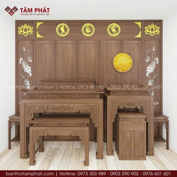 Phòng thờ 2 bàn đứng thờ Phật và Gia Tiên đẹp mẫu BT-1793
